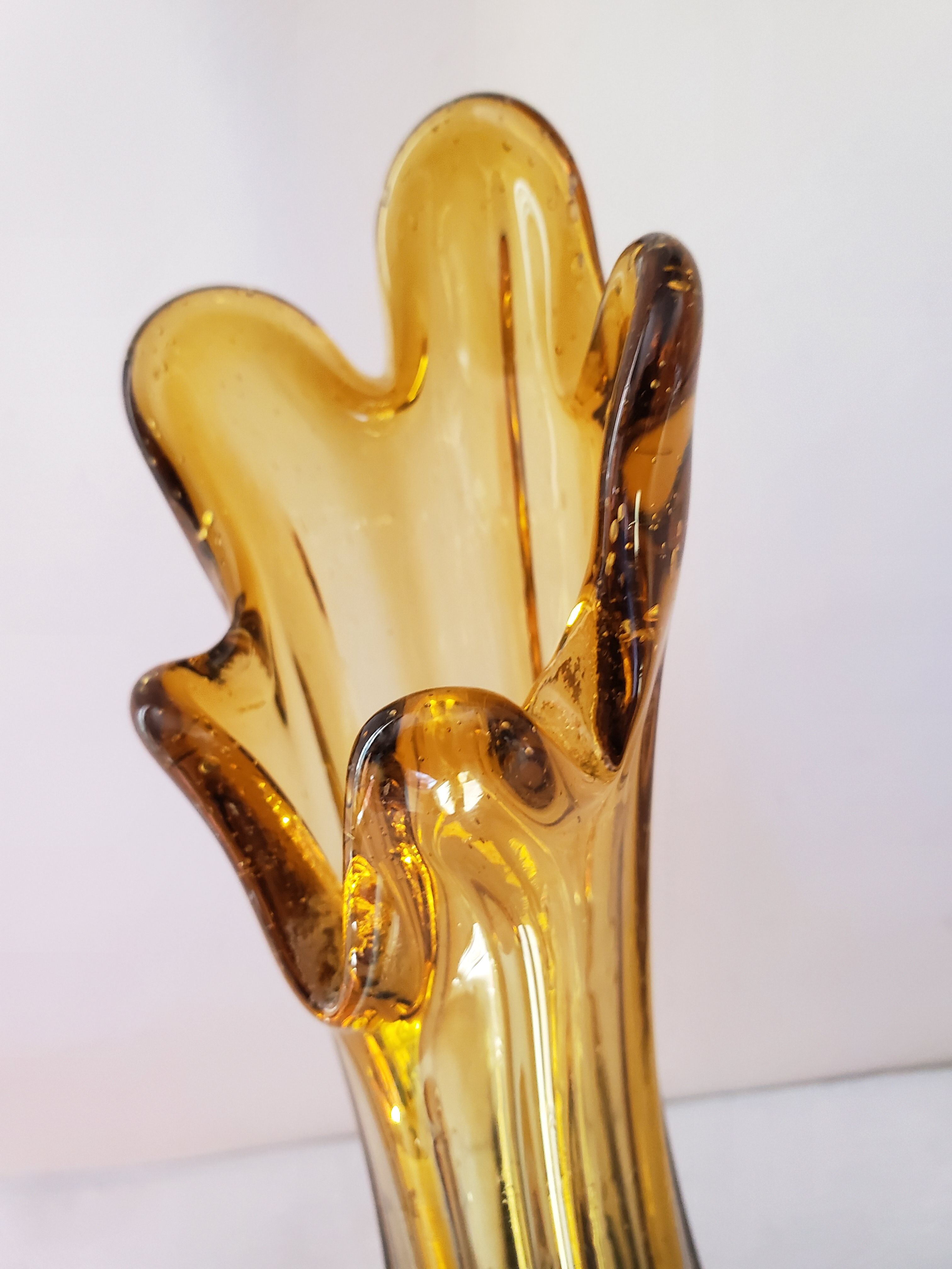 Bubbled amber glass vase from Biot