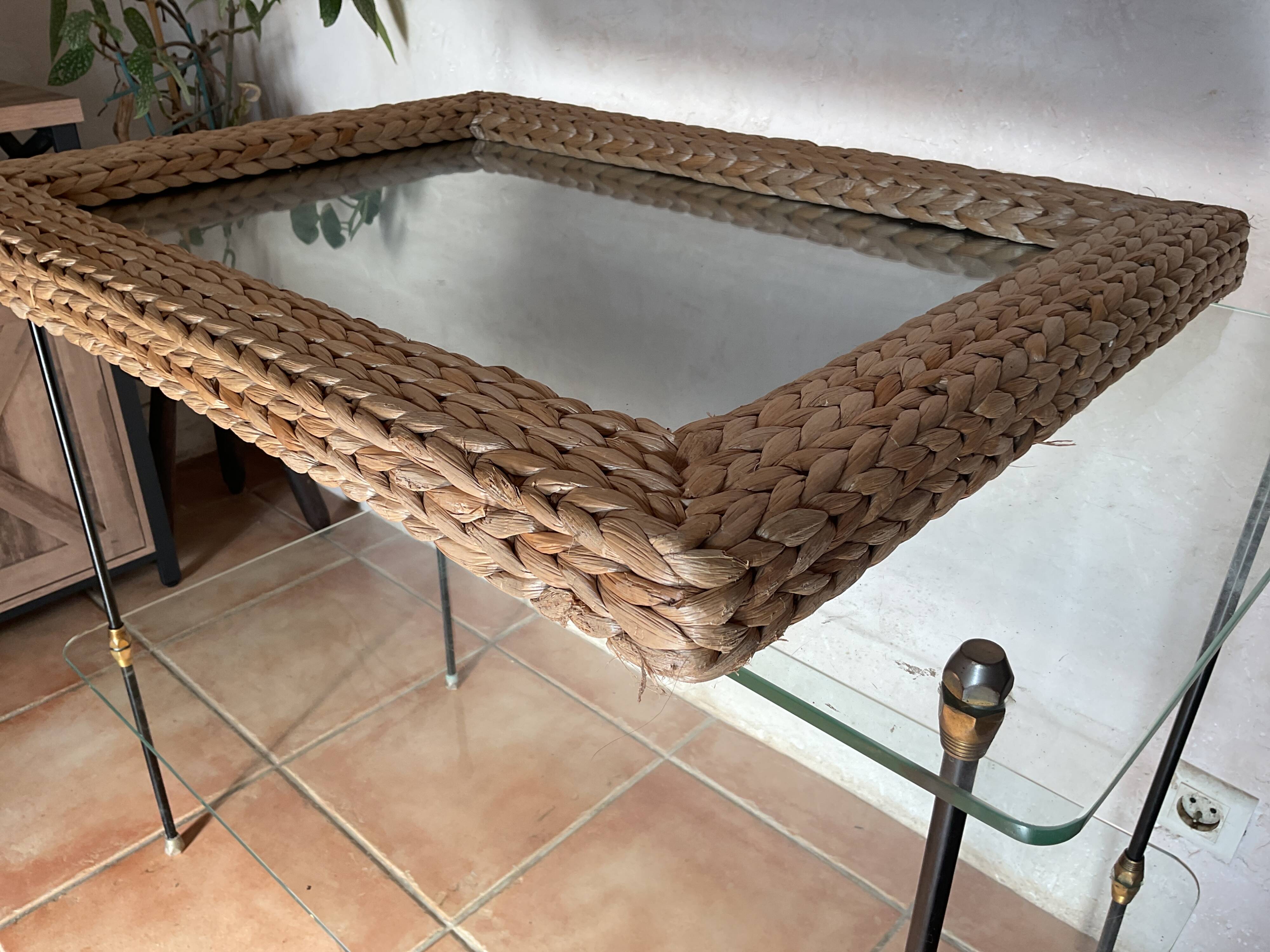 Grand miroir en cordage tressé