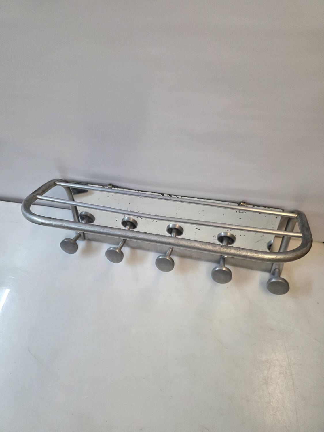 Antique aluminum coat rack with 5 hooks