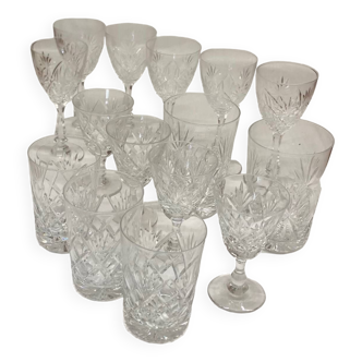 Set of 15 Stuart English cut crystal glasses