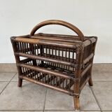 Rattan and wood magazine rack - VINTAGE (1970)