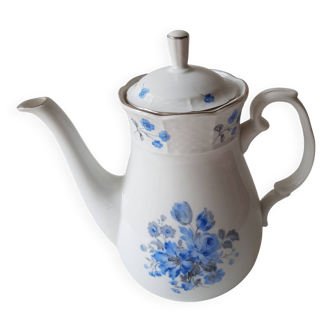 Blue floral teapot in fine bohemian porcelain signed TK Thun