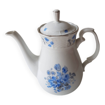 Blue floral teapot in fine bohemian porcelain signed TK Thun