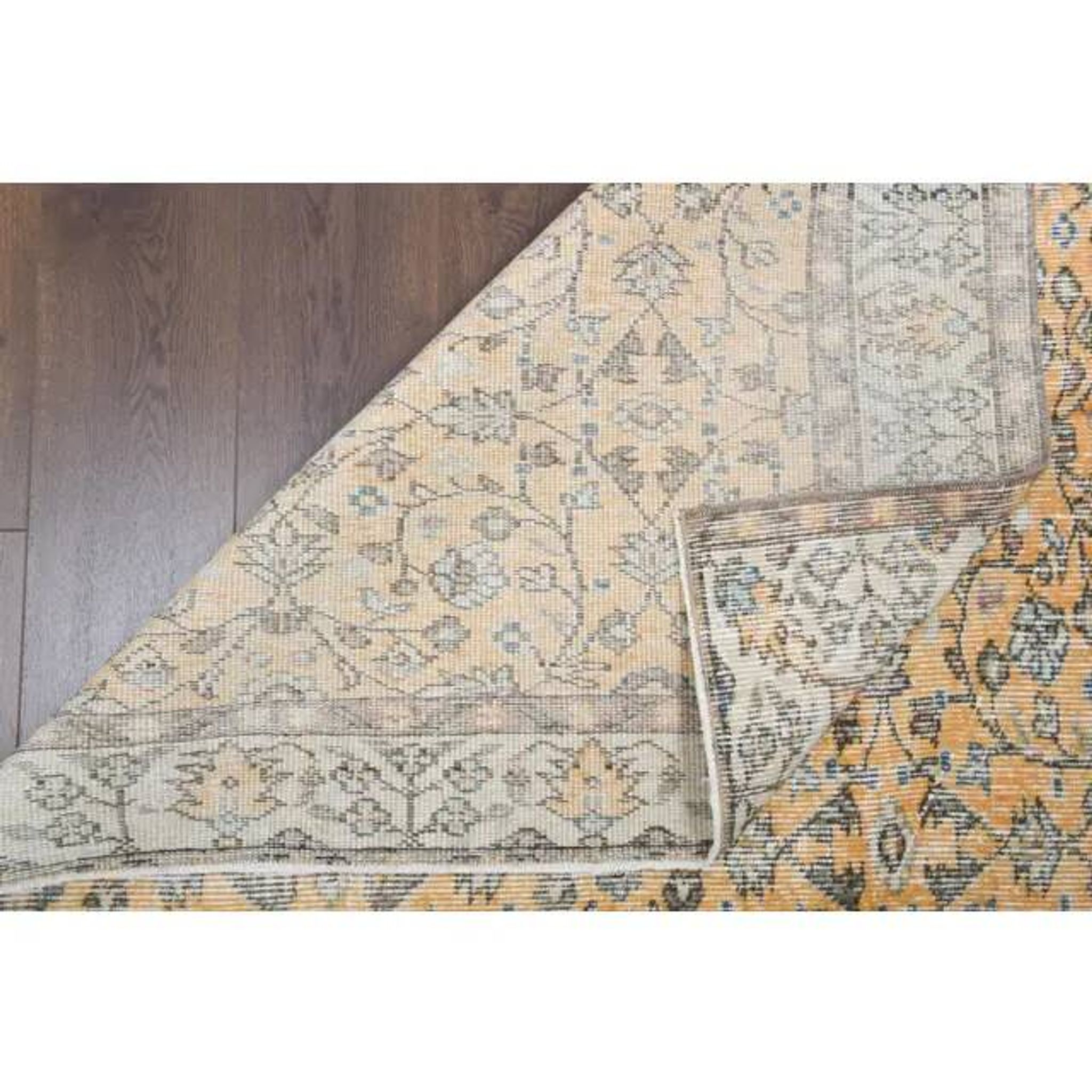 Vintage Turkish handmade wool cotton orange rug 147x251