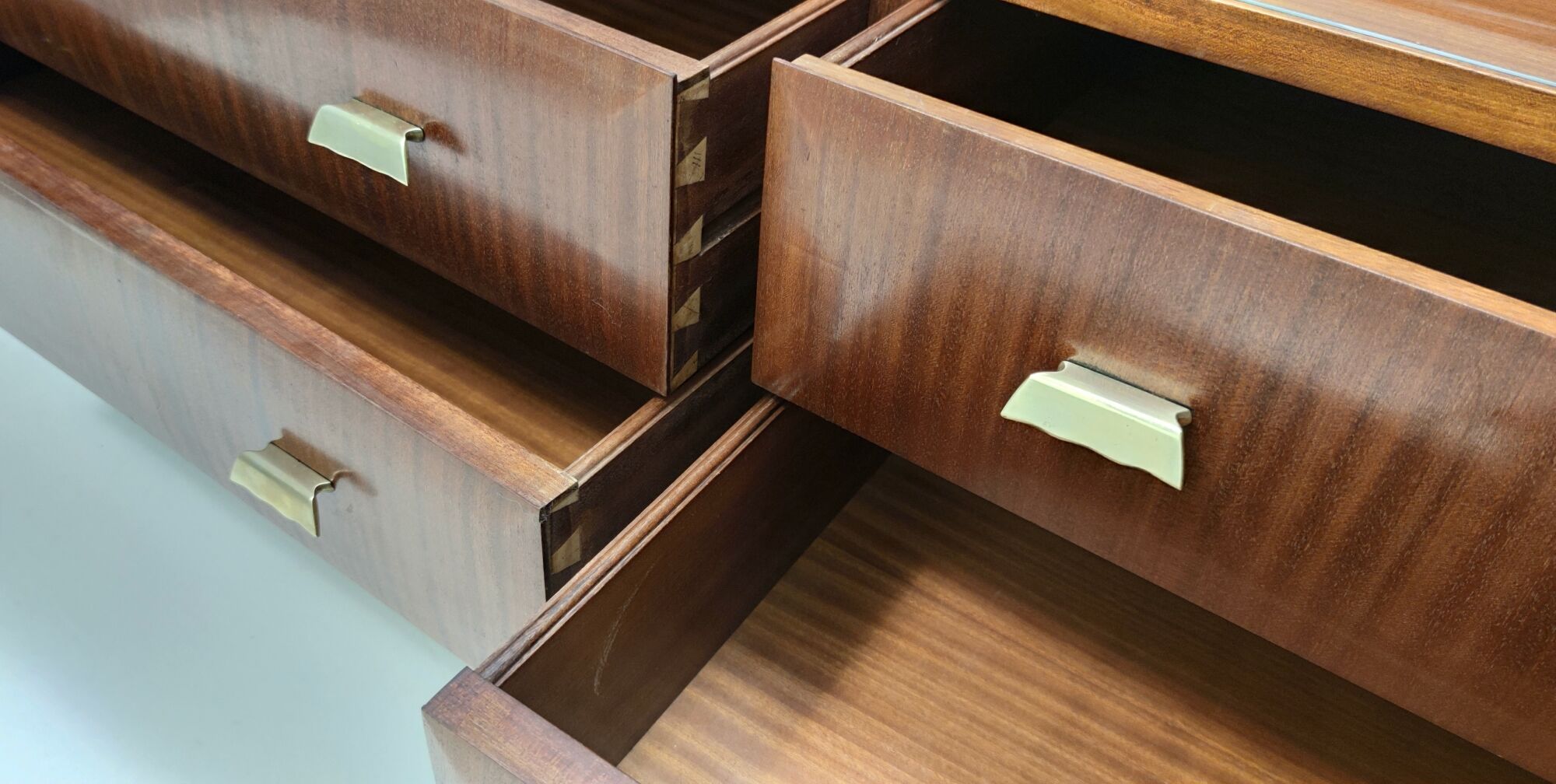 Walnut dresser with a thick glass top, italy