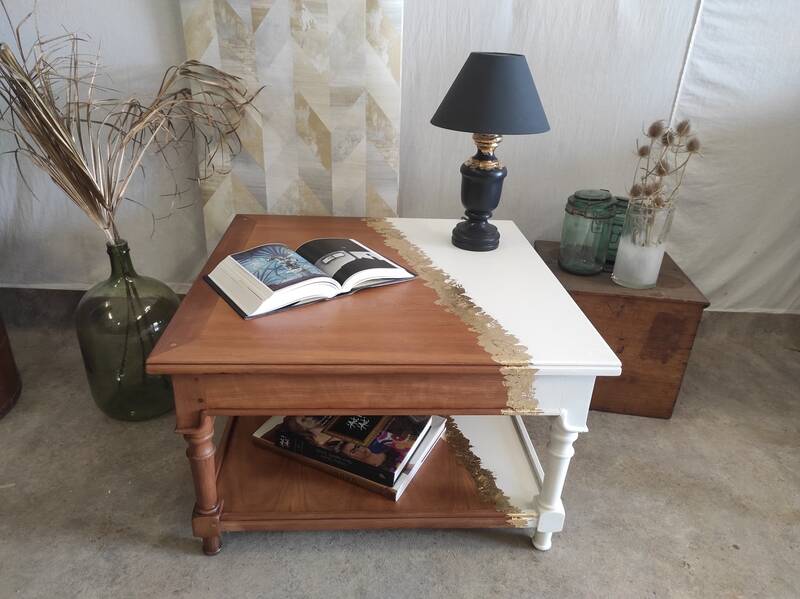 White and gold leaf coffee table