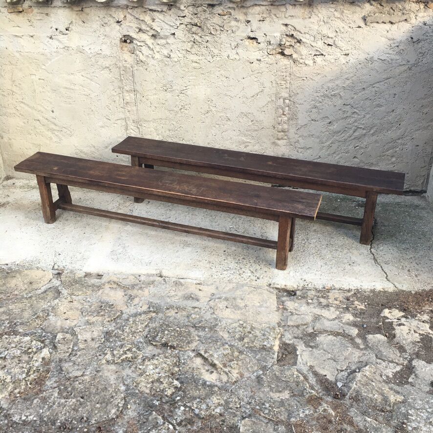Pair of solid oak monastery benches