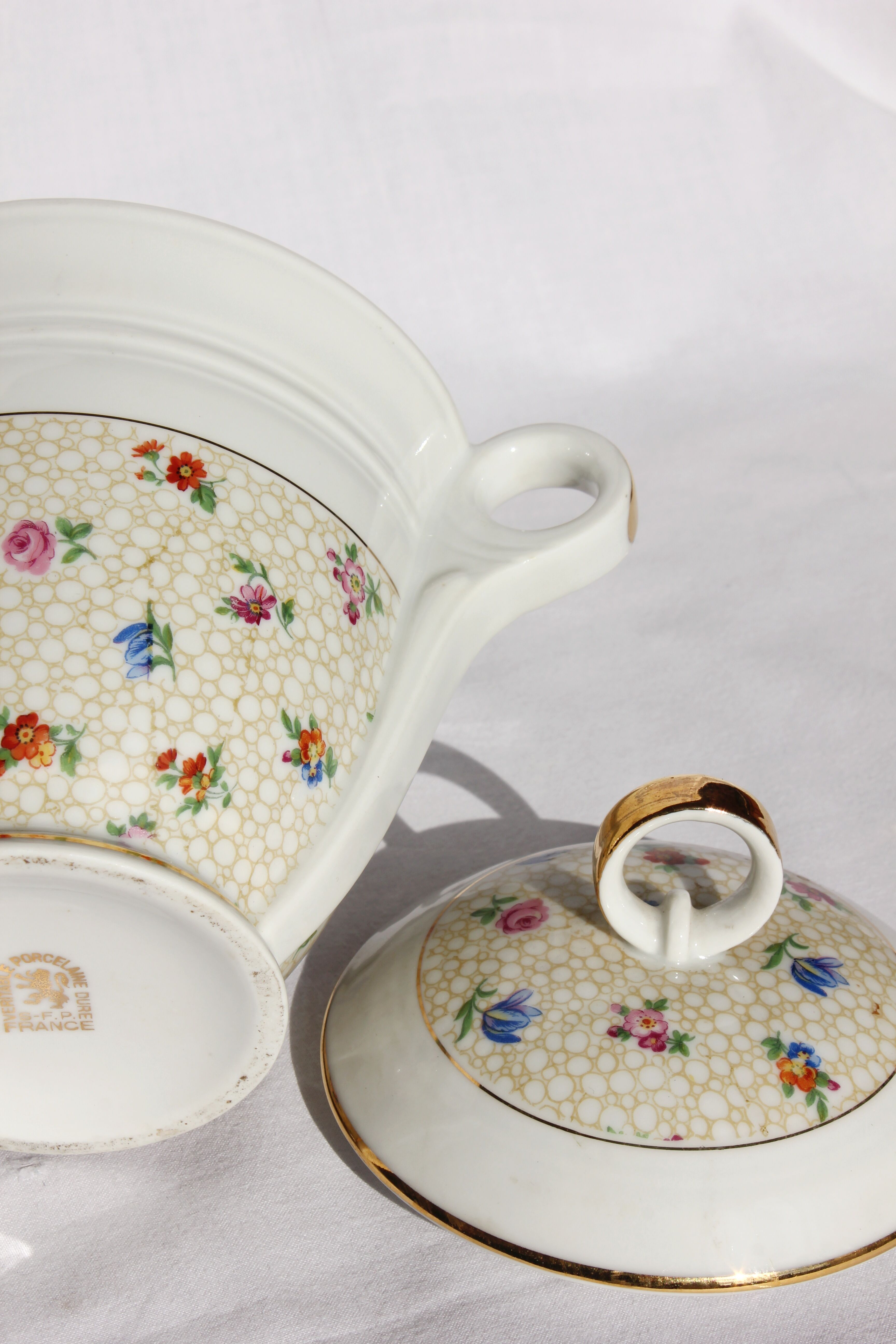 Vintage flower sugar bowl in real hard porcelain sfp