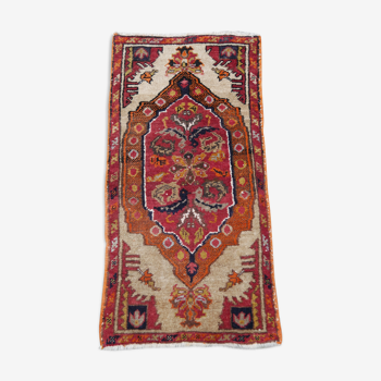 Handmade Oriental Carpet Turkish Vintage Anatolia 47x94cm