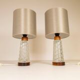 Midcentury table lamps Orrefors teak and glass Sweden