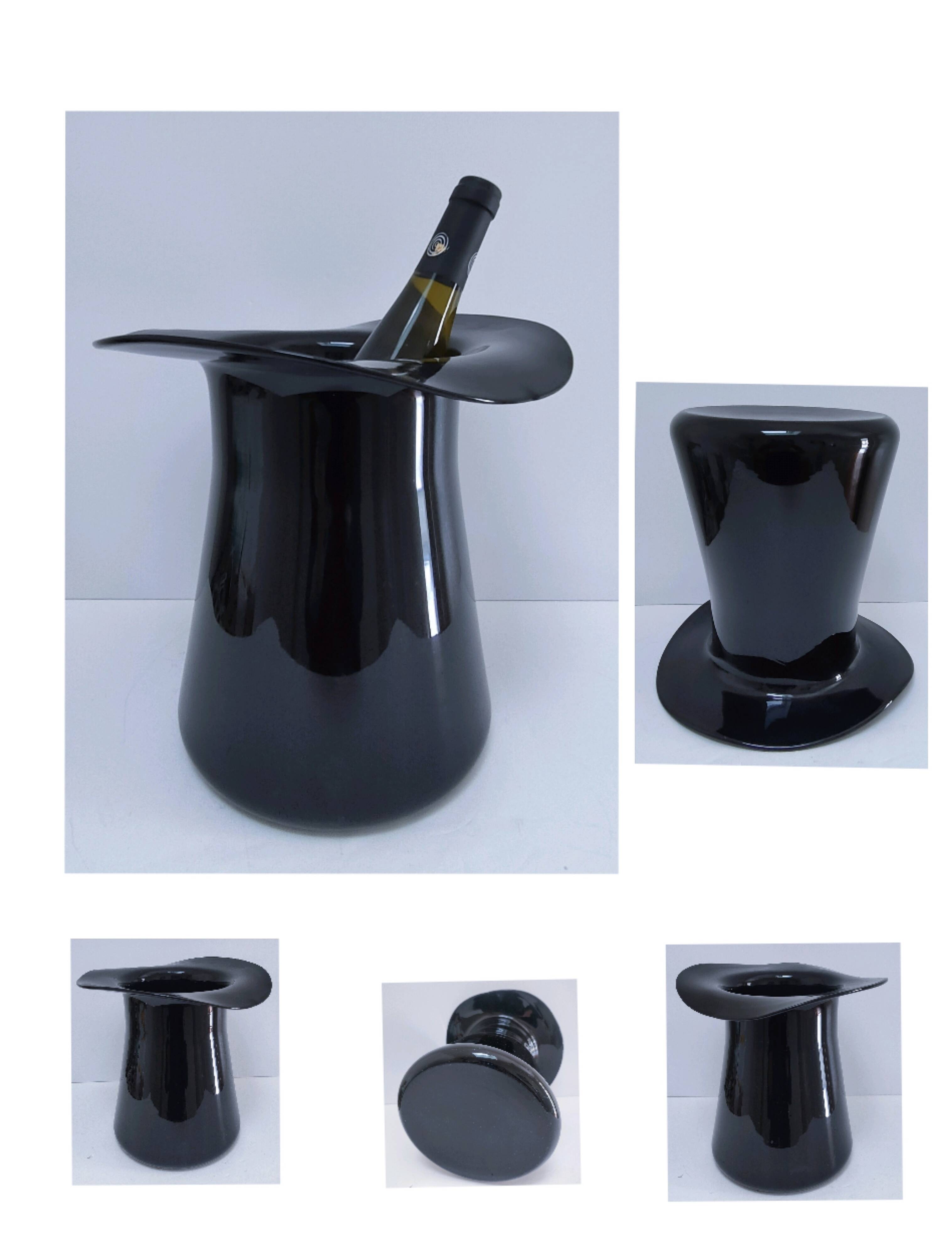 ice bucket and black Murano champagne glass from the 1980s
