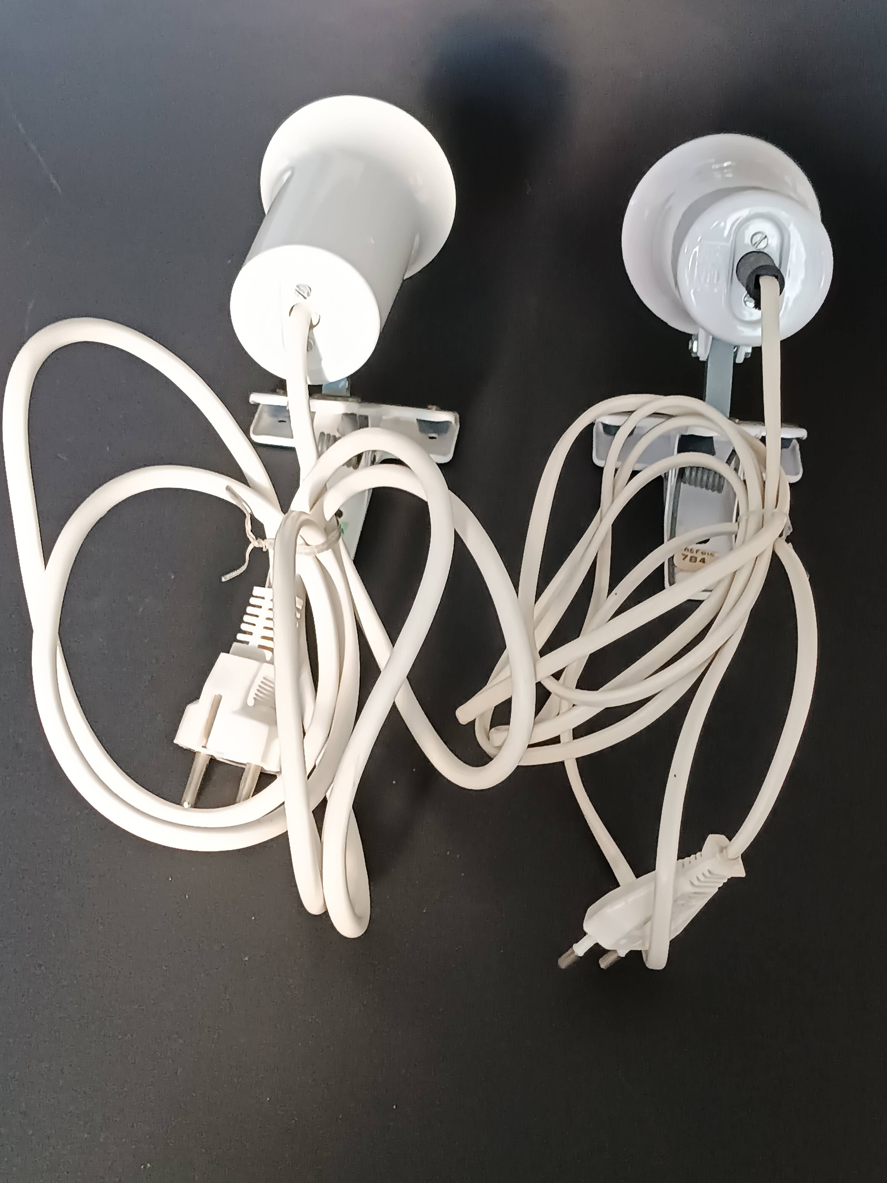 Two vintage Lita white metal clamp lamps