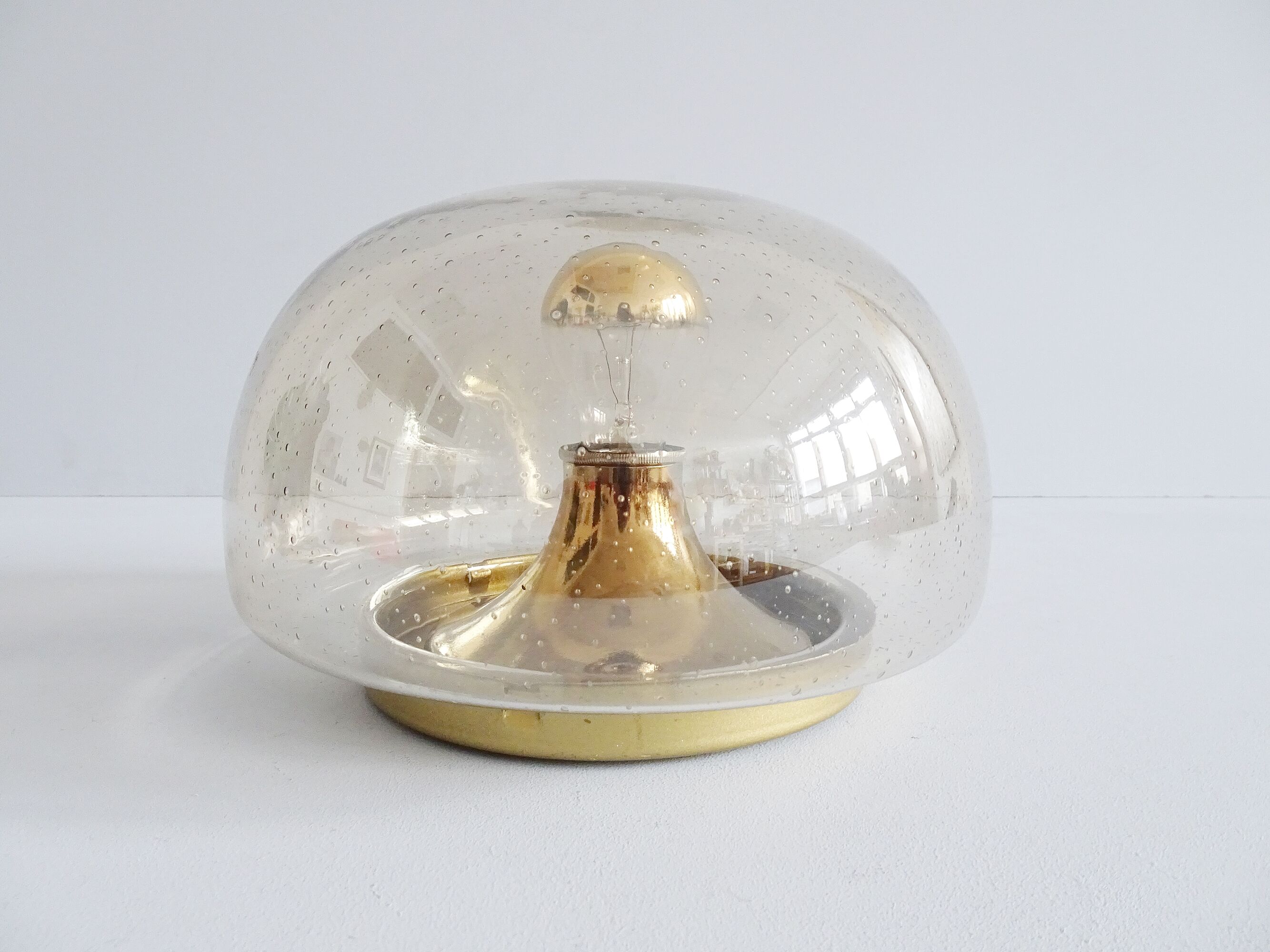Smoked glass bubbles ceiling lamp gold-colored, wall lamp 1970s