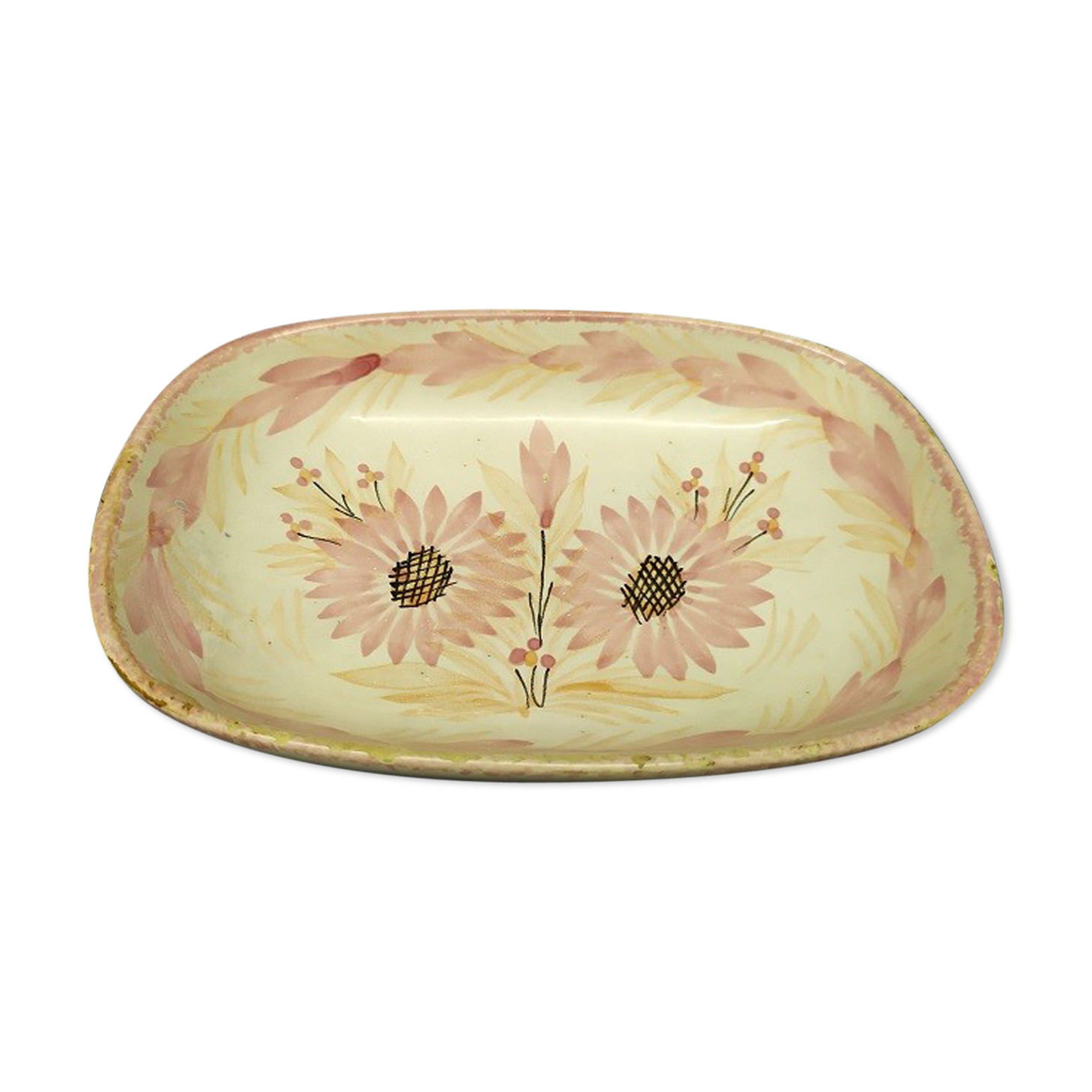 Quimper F132 Pink Flowers porcelain soap or butter maker