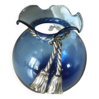 Blue pewter bow ball vase Jean Goardère