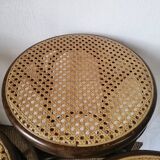 Set of 4 high bistro stools in curved wood and canework.