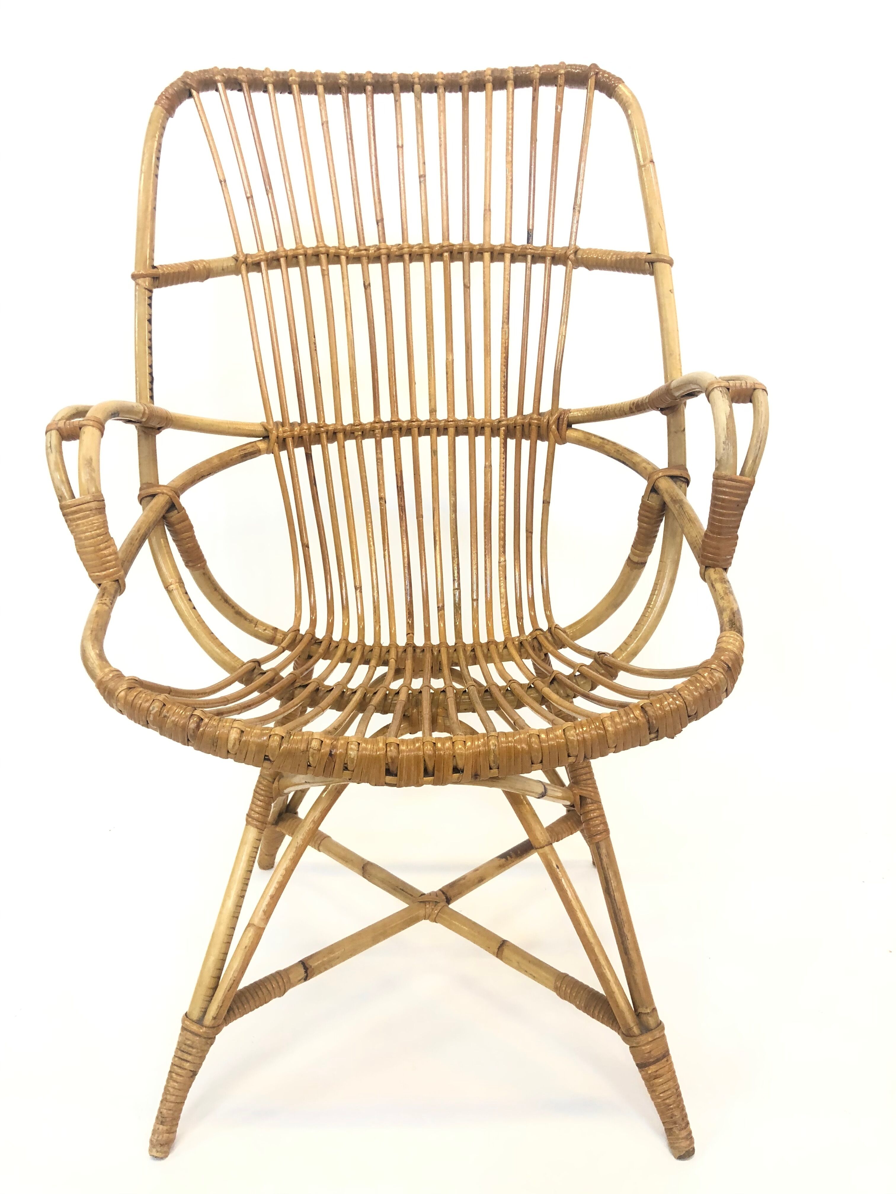 Van Rohe Noordwolde rattan chair, 1960s