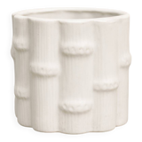 White earthenware flowerpot with bamboo decoration, signed and numbered