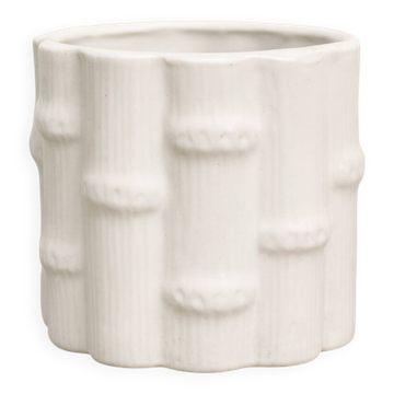 Cache-pot en faïence blanche a décor bambou signé numéroté