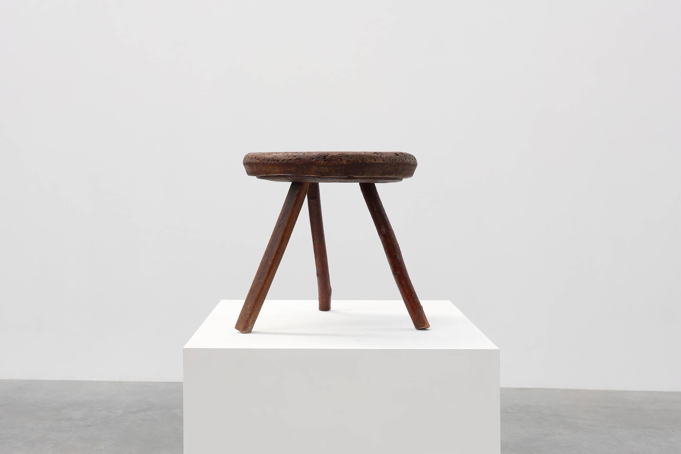 Rustic Wabi Sabi style solid oak tripod stool, France ca. 1850