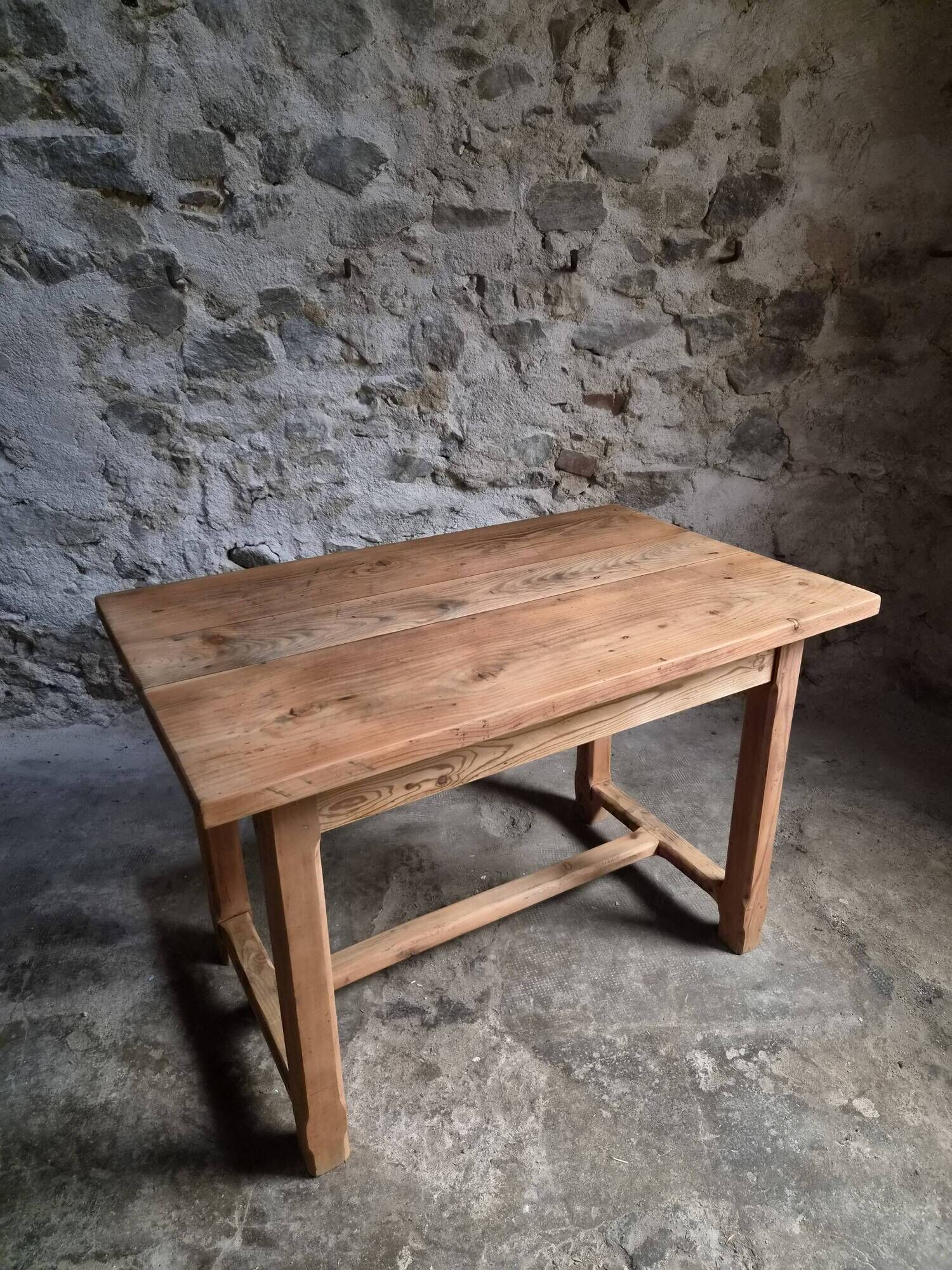 Vintage pine kitchen table or desk with two drawers – 1950s