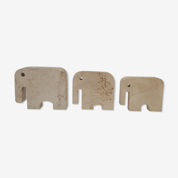 Three elephant statuettes travertine paperweight - Fratelli Mannelli made in Italy - vintage
