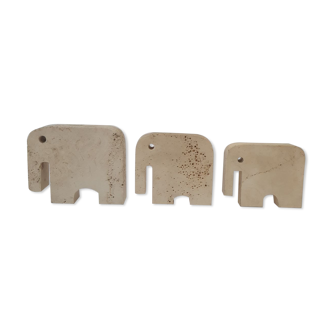 Trois statuettes d’éléphant presse-papier travertinFratelli Mannelli made in Italy - millésime