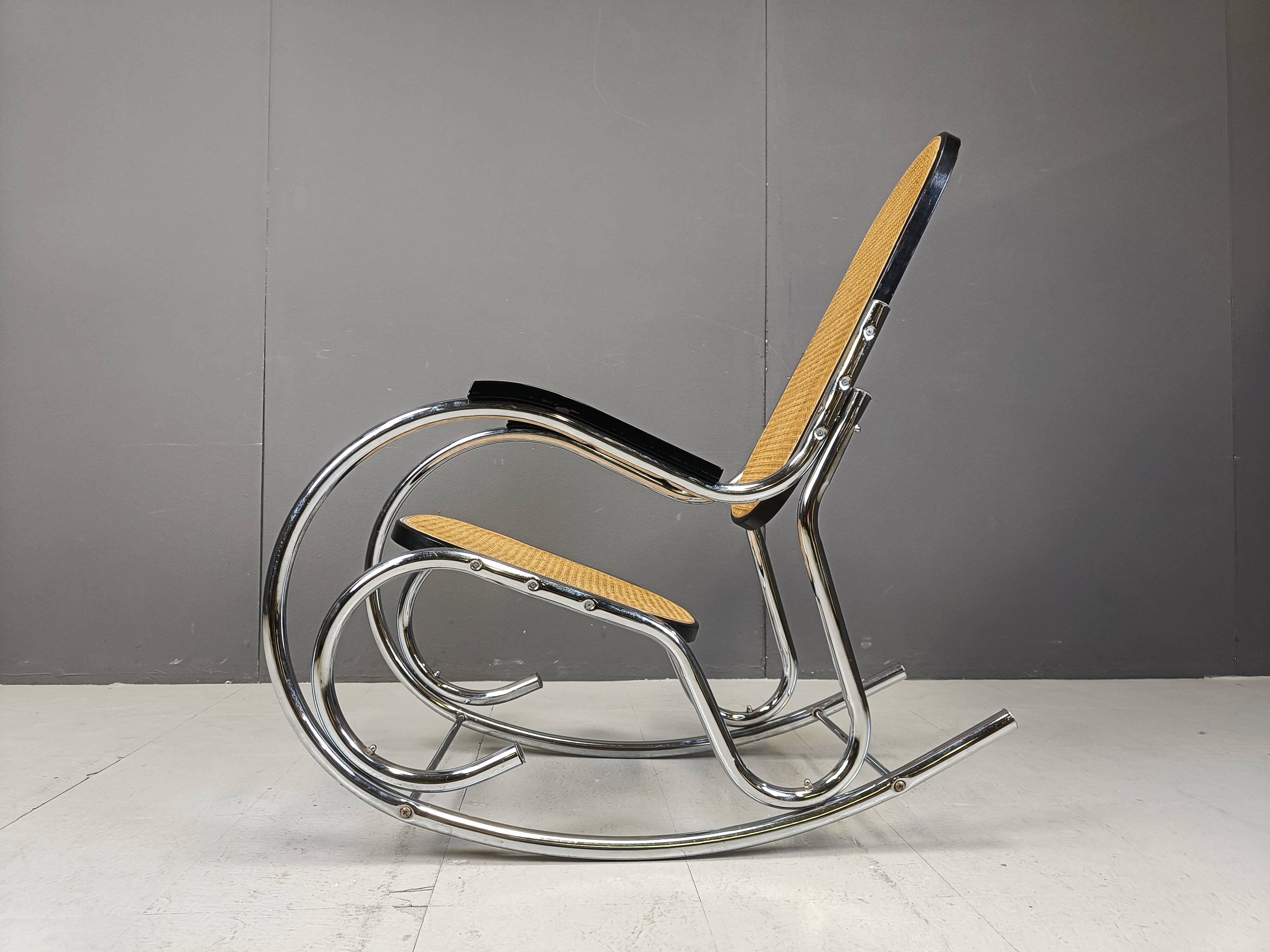 Vintage chrome and rattan rocking chair, 1960s