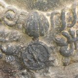 Old cast iron fireplace plate with lily flowers