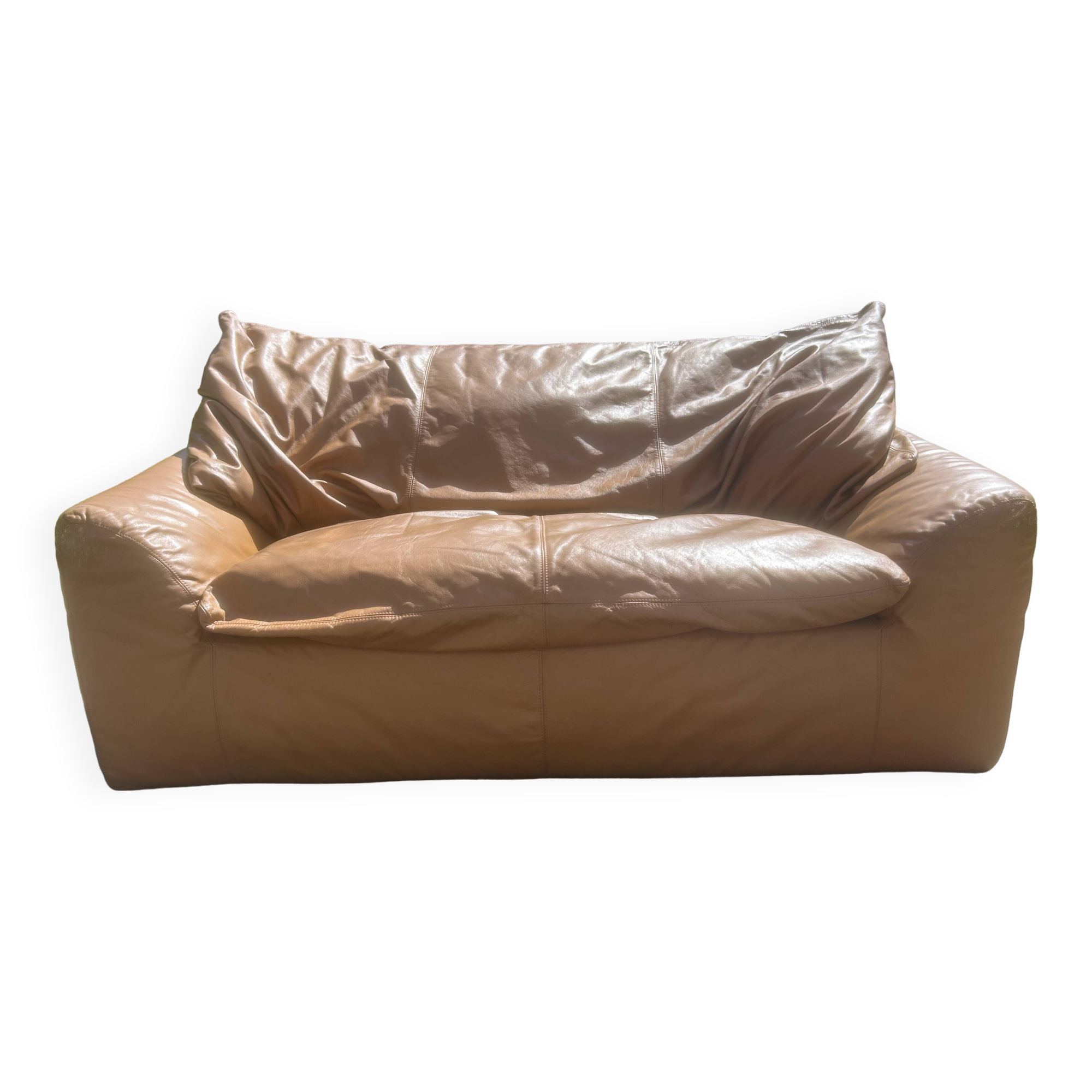 Canapé 2 places en cuir camel, Steiner Paris