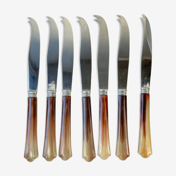 7 vintage brown bakelite cheese knives