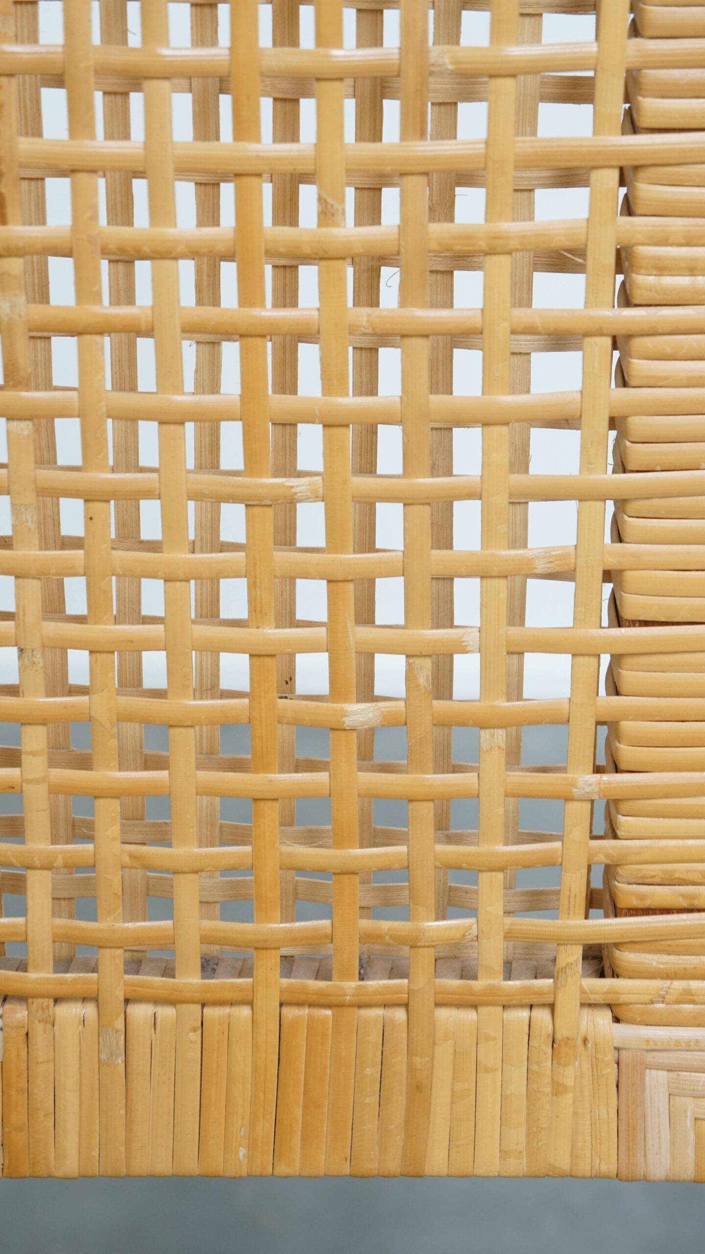 et of 6 wooden Art Deco design dining chairs with a wicker seat and backrest