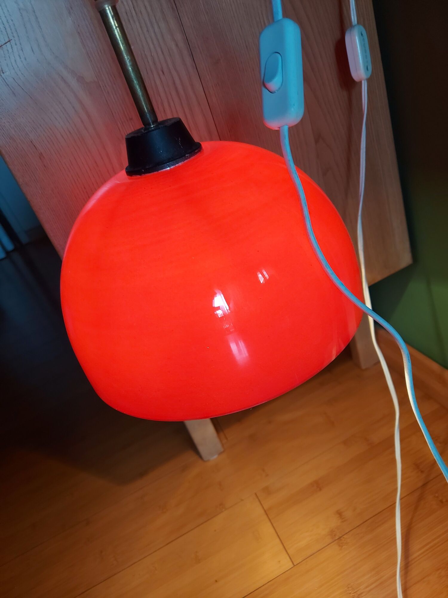 Vintage hanging lamp in red opaline of the 50/60