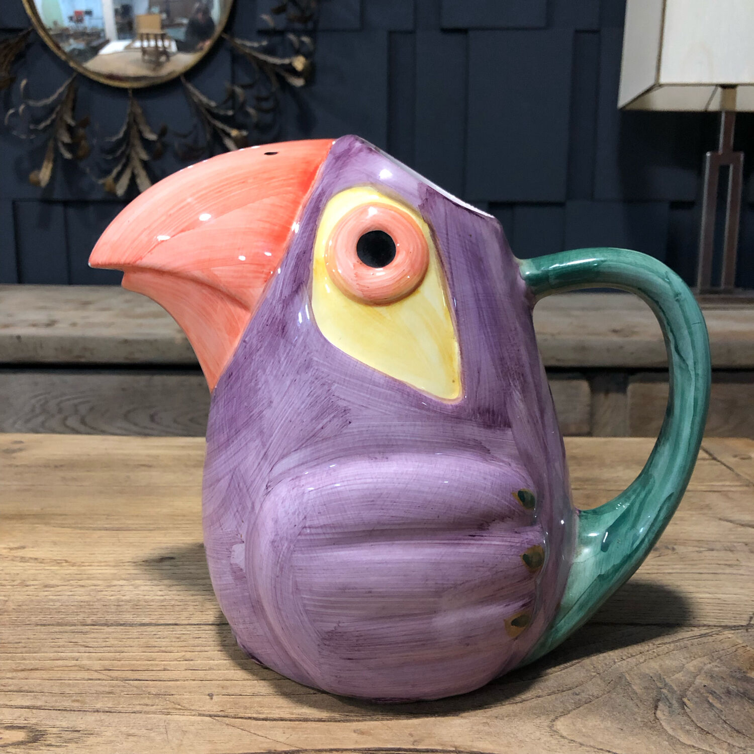 Pichet toucan en céramique vintage
