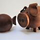 pig and fish wood teak vintage Scandinavian toy 60s