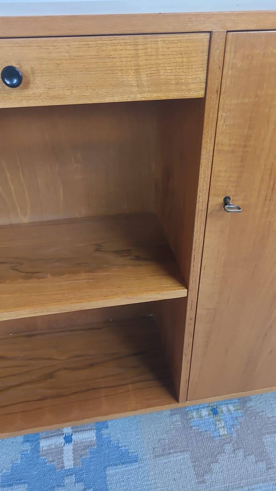 Low Scandinavian bookcase with 2 drawers and a side door – Denmark 1960