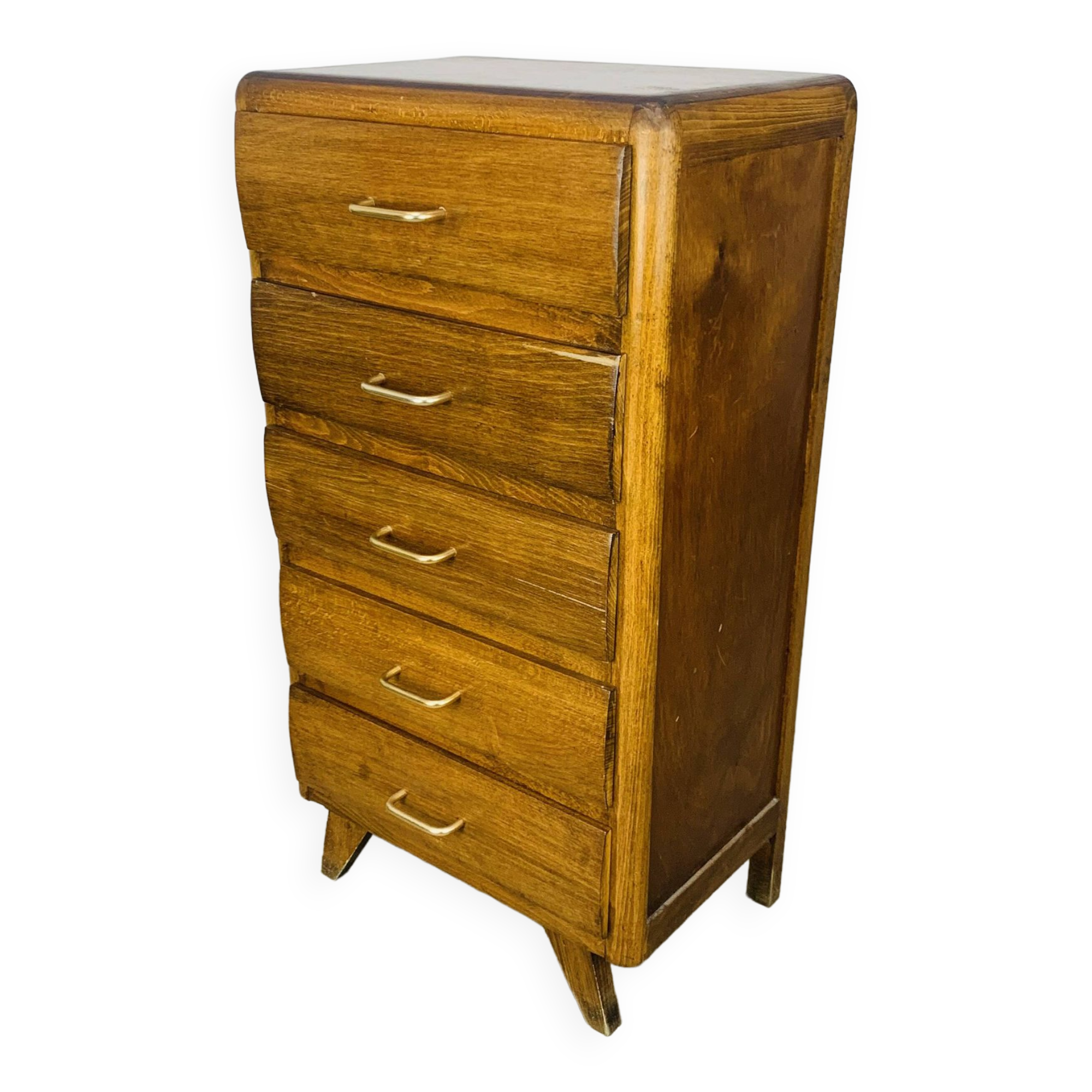 Commode chiffonnier pied compas, années 50, bois