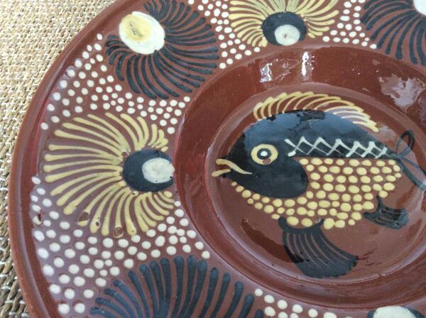 Plat en terre cuite vernissée poisson