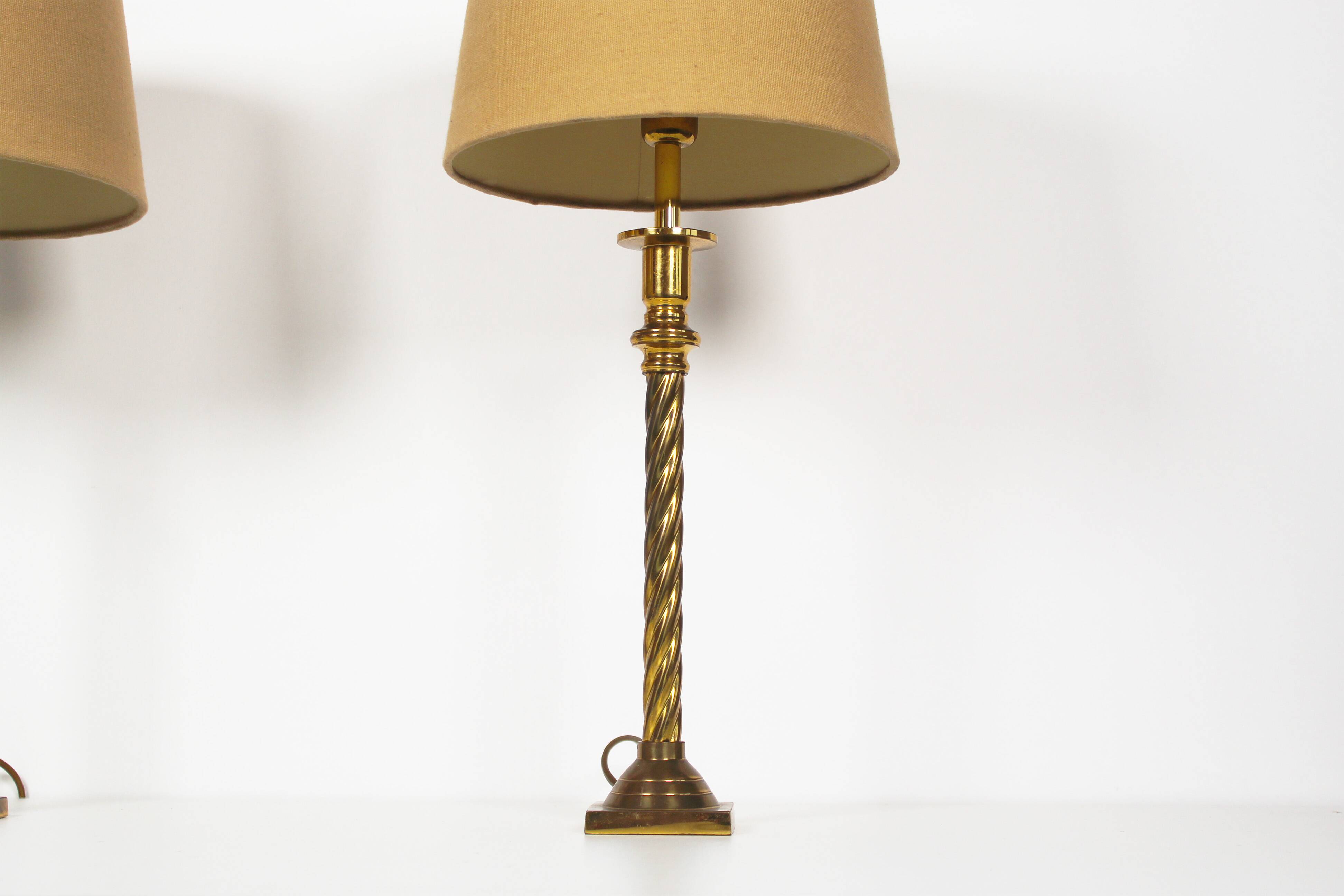 Vintage pair of Brass Column Table Lamps by Kullmann