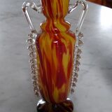 Paire de vases de la verrerie de Clichy orange jaune marbré en forme d'amphore