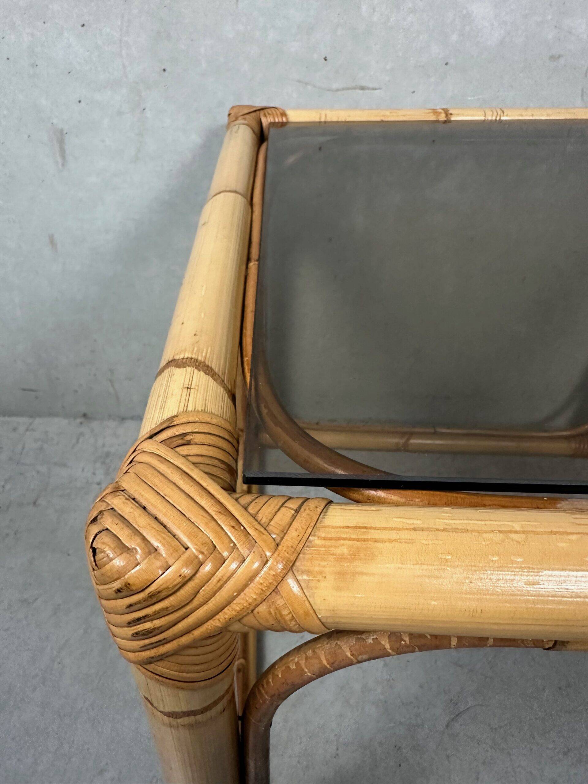 Vintage side table – bamboo and glass
