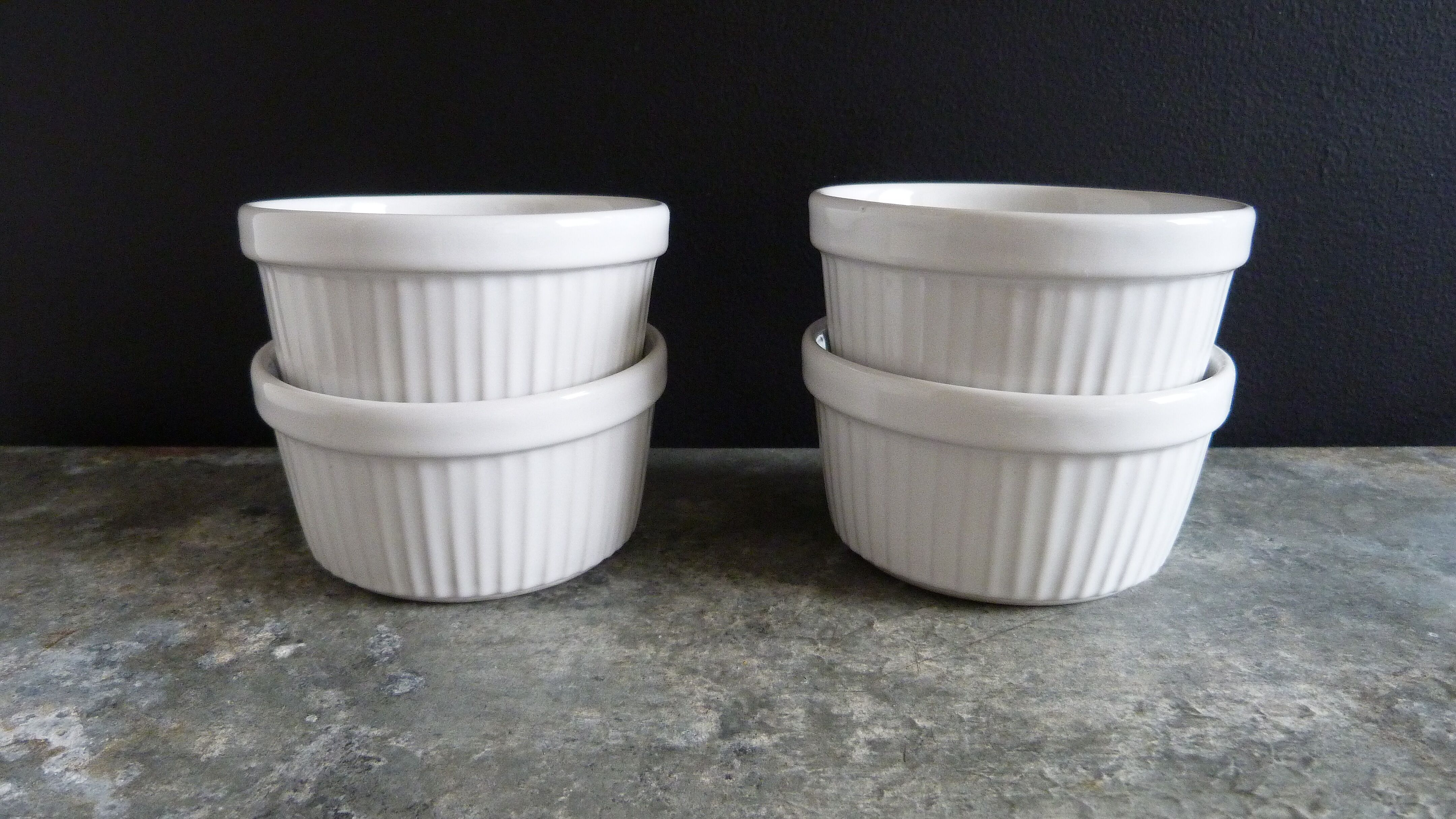 4 vintage ramekins in white ceramic