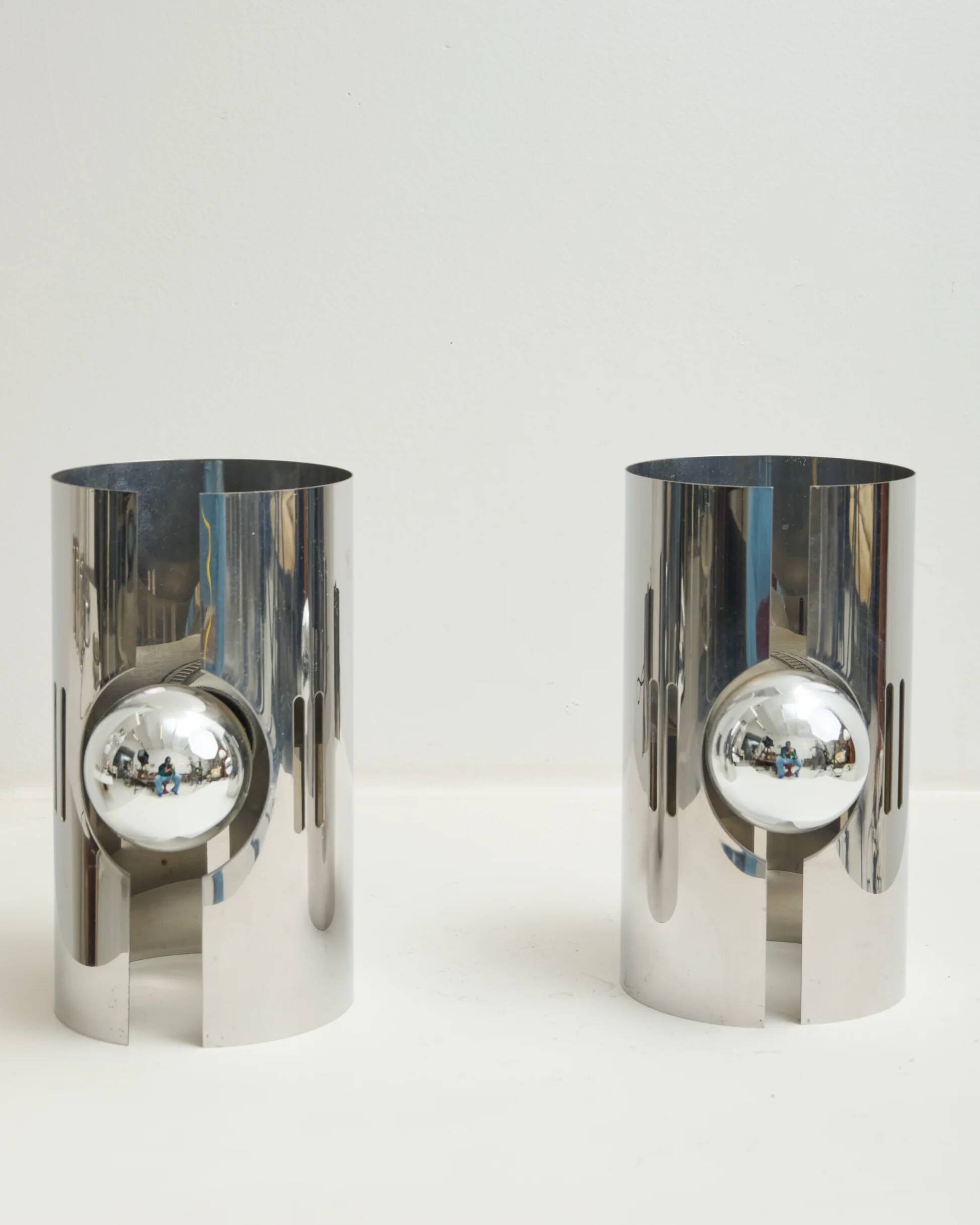 Pair of chrome wall lights with slits, 1970s