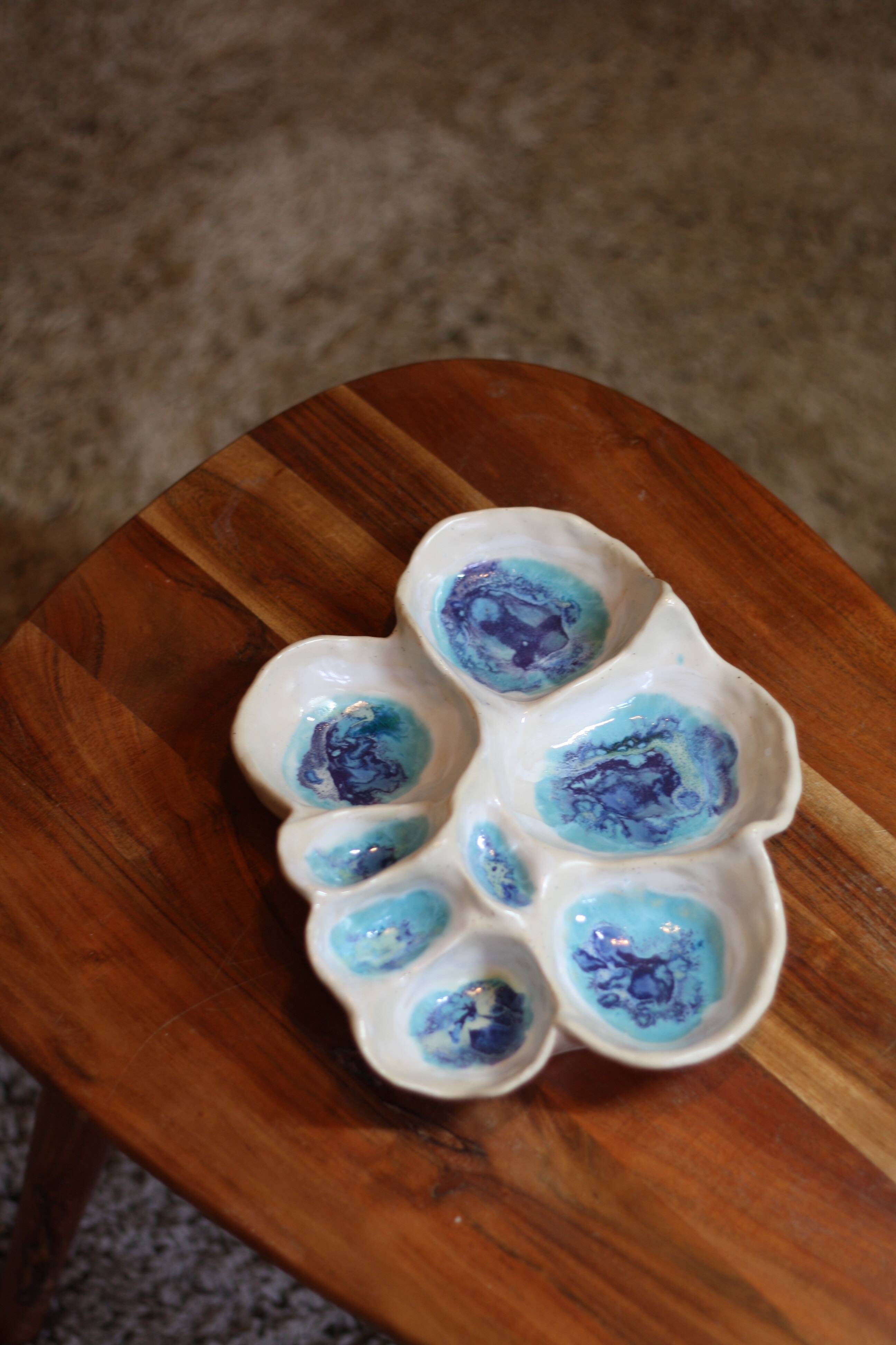 white handmade large ceramic bowl as a jewelry holder or for tapas