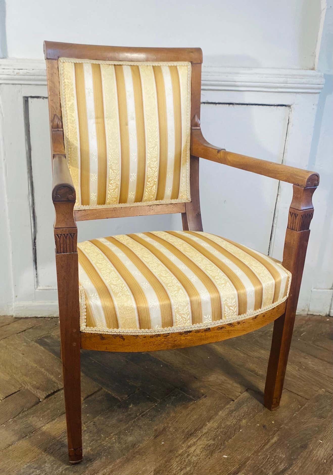 Directoire armchair in gold beech and white tapestry France 19th