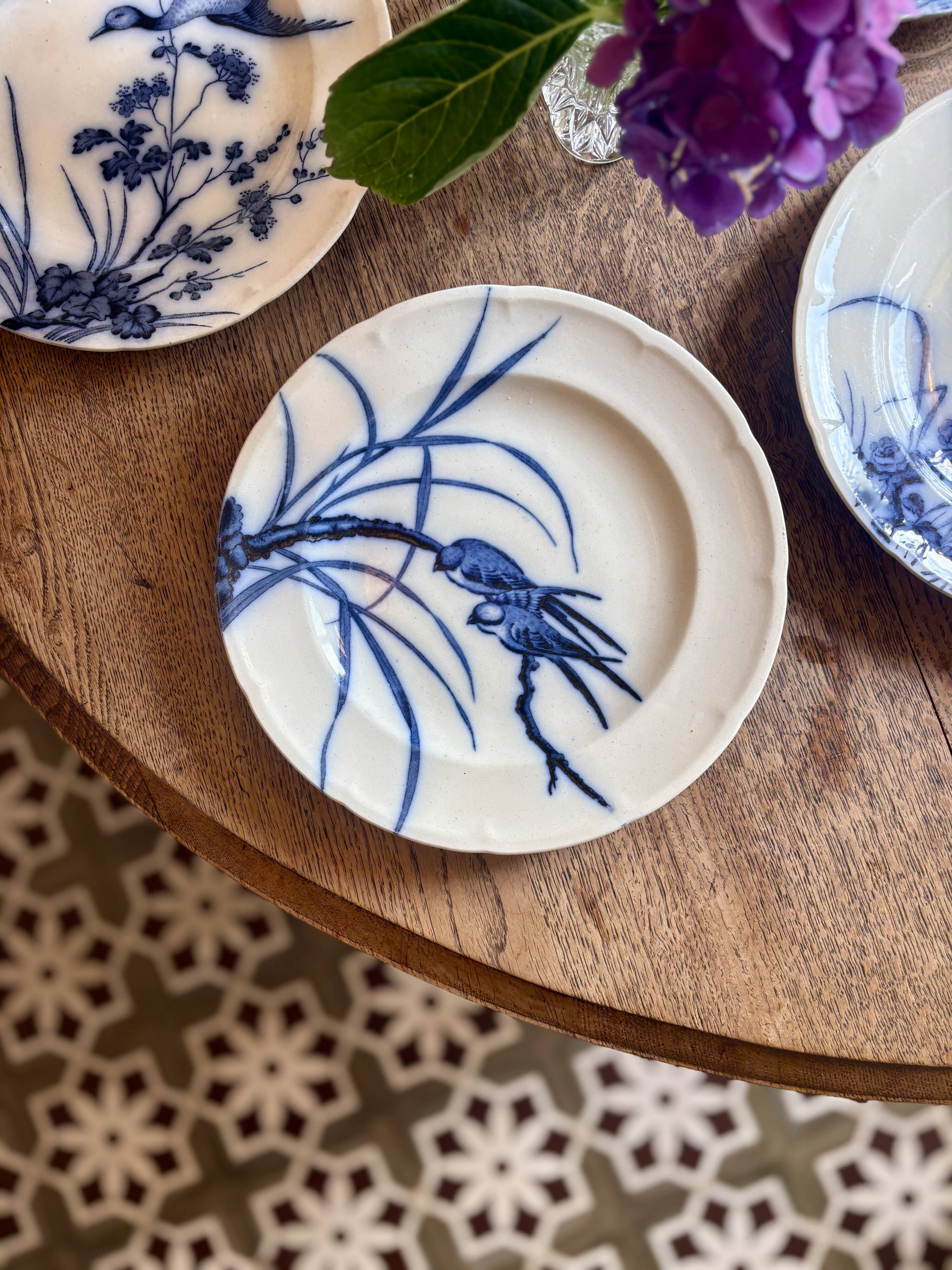 Set of 6 flat ironstone plates - Japanese Model 2 from Longwy