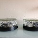Pair of round ceiling lights in glass ice vintage 60-70s