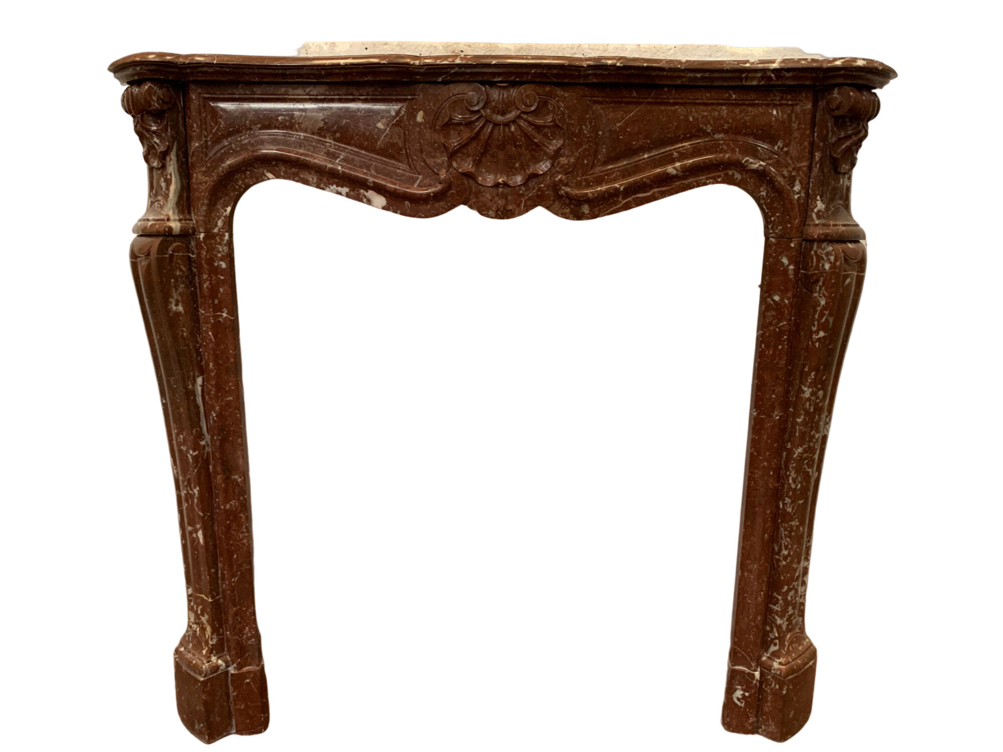 Fireplace three shells louis XV style in royal red marble XIX century