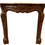 Fireplace three shells louis XV style in royal red marble XIX century