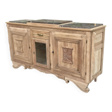 Renovated art deco sideboard in solid raw oak and gray marble 190cm